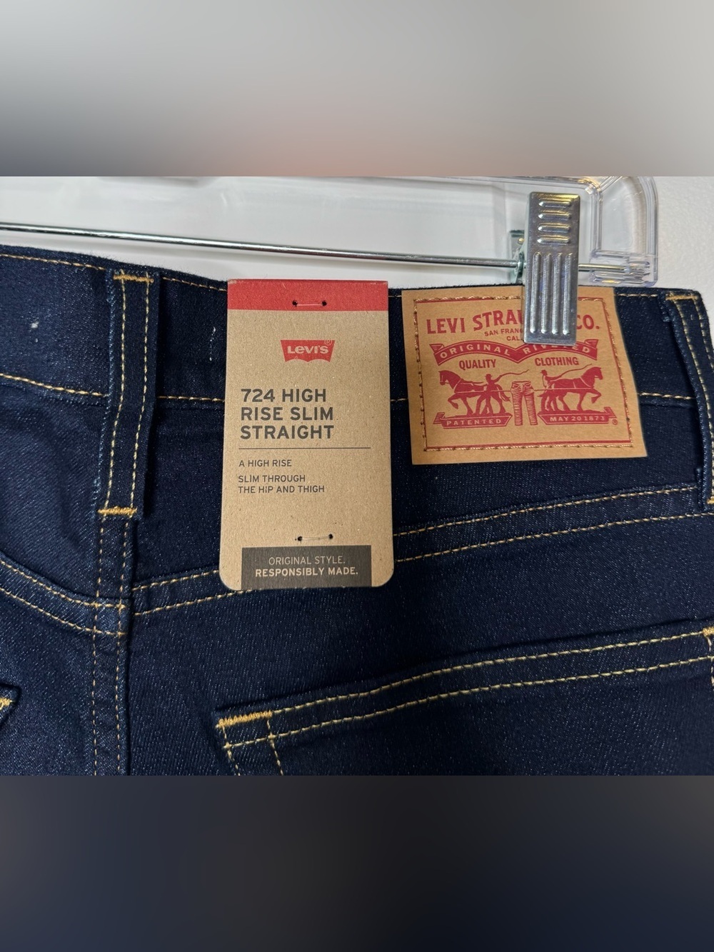 Levi's Men 724 high rise slim straight Dark Blue Jeans size 30x32 stretch - Picture 3 of 7